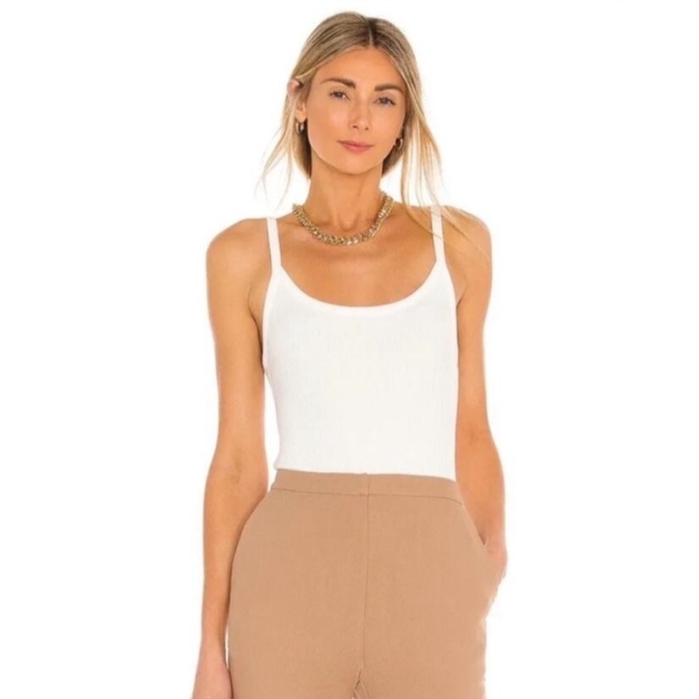 Alice + Olivia Scoop Neck Bodysuit in White.